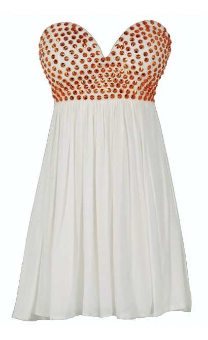 Bronze Age Studded White Chiffon Dress